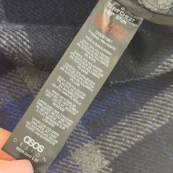 ASOS Design Mens Navy & Gray Plaid Button-Up Flannel Shirt Jackets Size Small - Picture 4 of 10